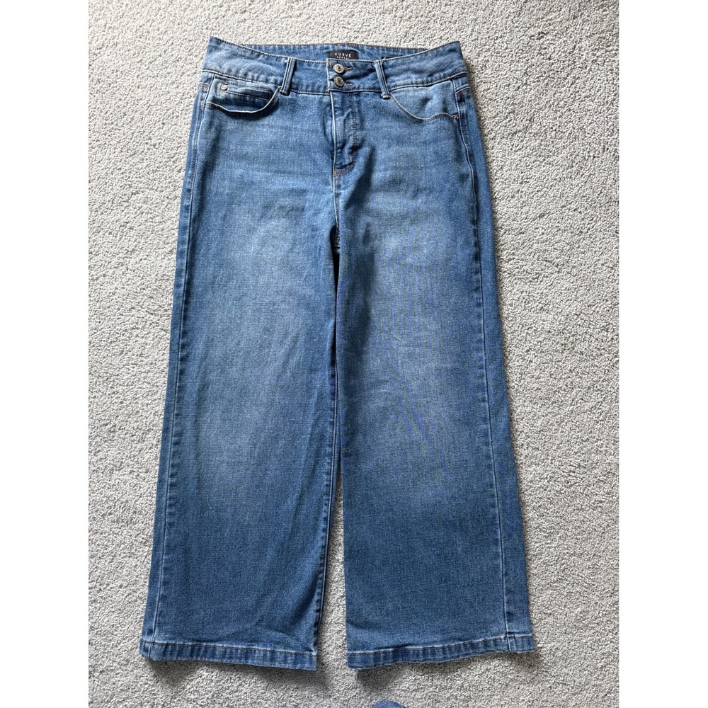 Curve Appeal Womens High Rise Wide Leg Jeans Medium Wash Size 10/30 Blue Stretch